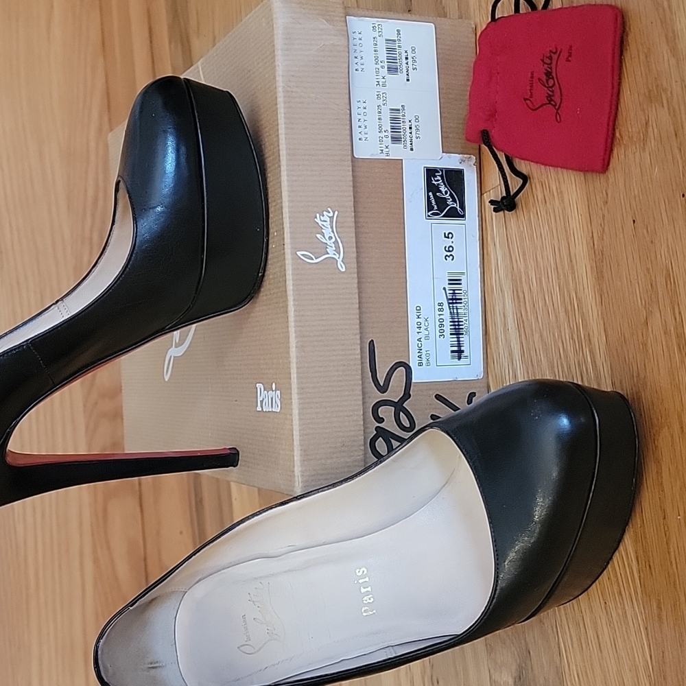 INC CHRISTIAN LOUBOUTIN ⚫️ kid  leather "Bianca" 140 black  sz 36.5, +box